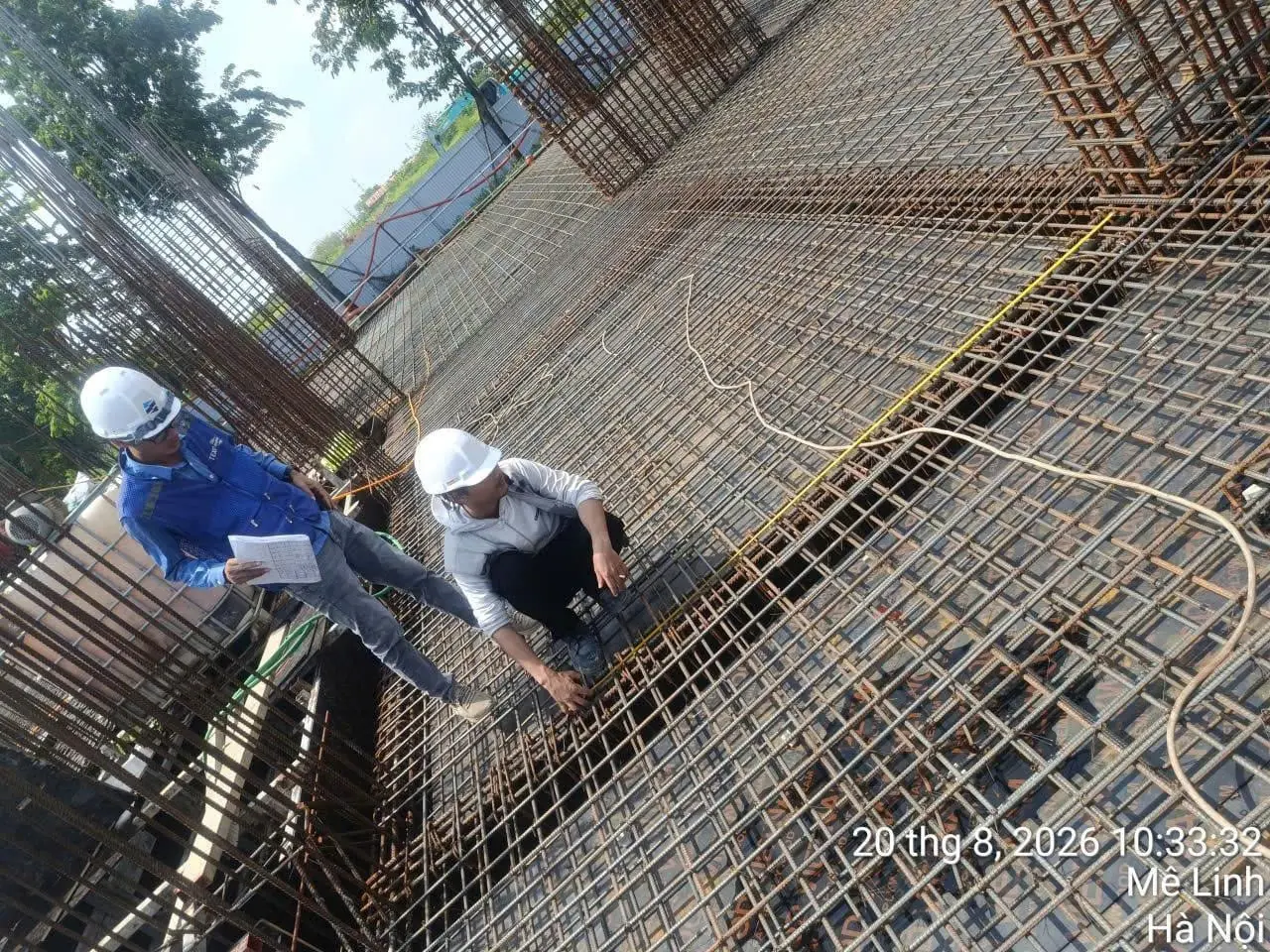 Tiến độ NOXH Minh Đức Mê Linh, kiểm tra cốt thép cột ngày 20/08/2026