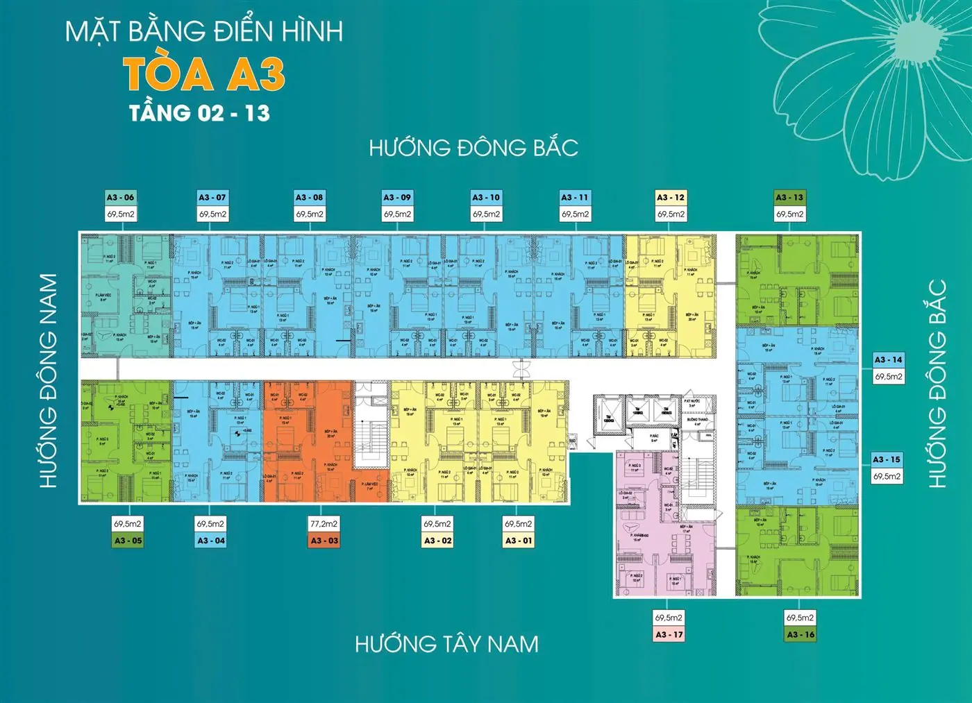 Mặt bằng chi tiết Tòa A3 NOXH Minh Đức