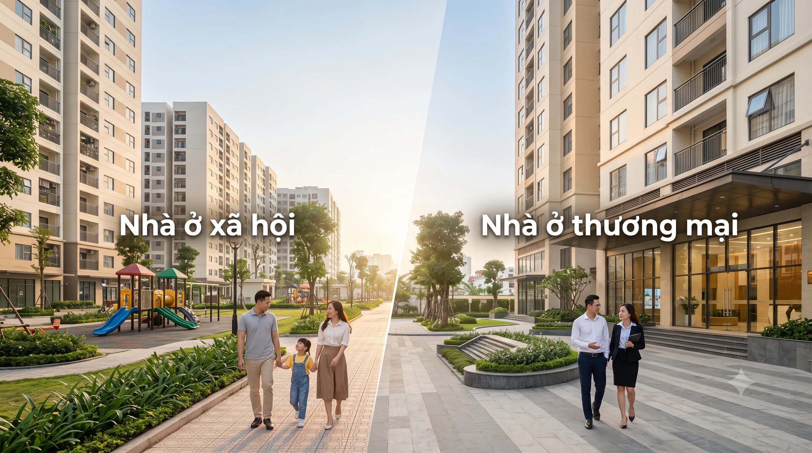 Minh họa so sánh nhà ở xã hội và nhà ở thương mại