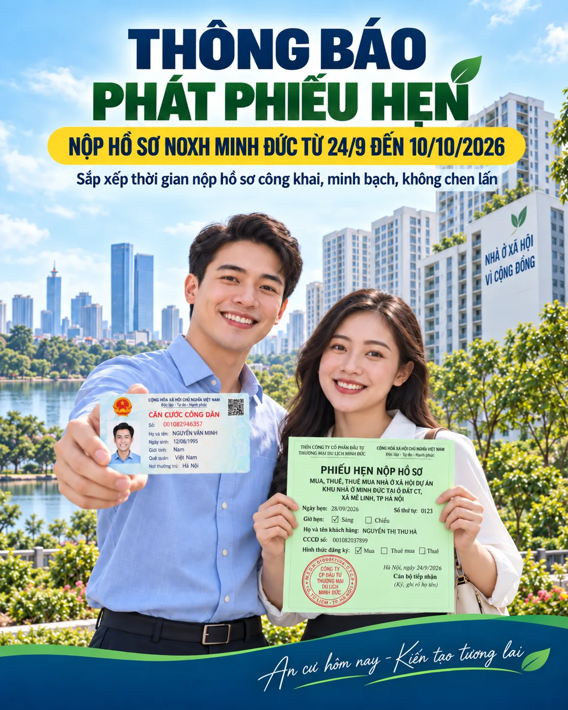 Thông báo phát phiếu hẹn nộp hồ sơ mua NOXH Minh Đức từ 24/9 đến 10/10/2026